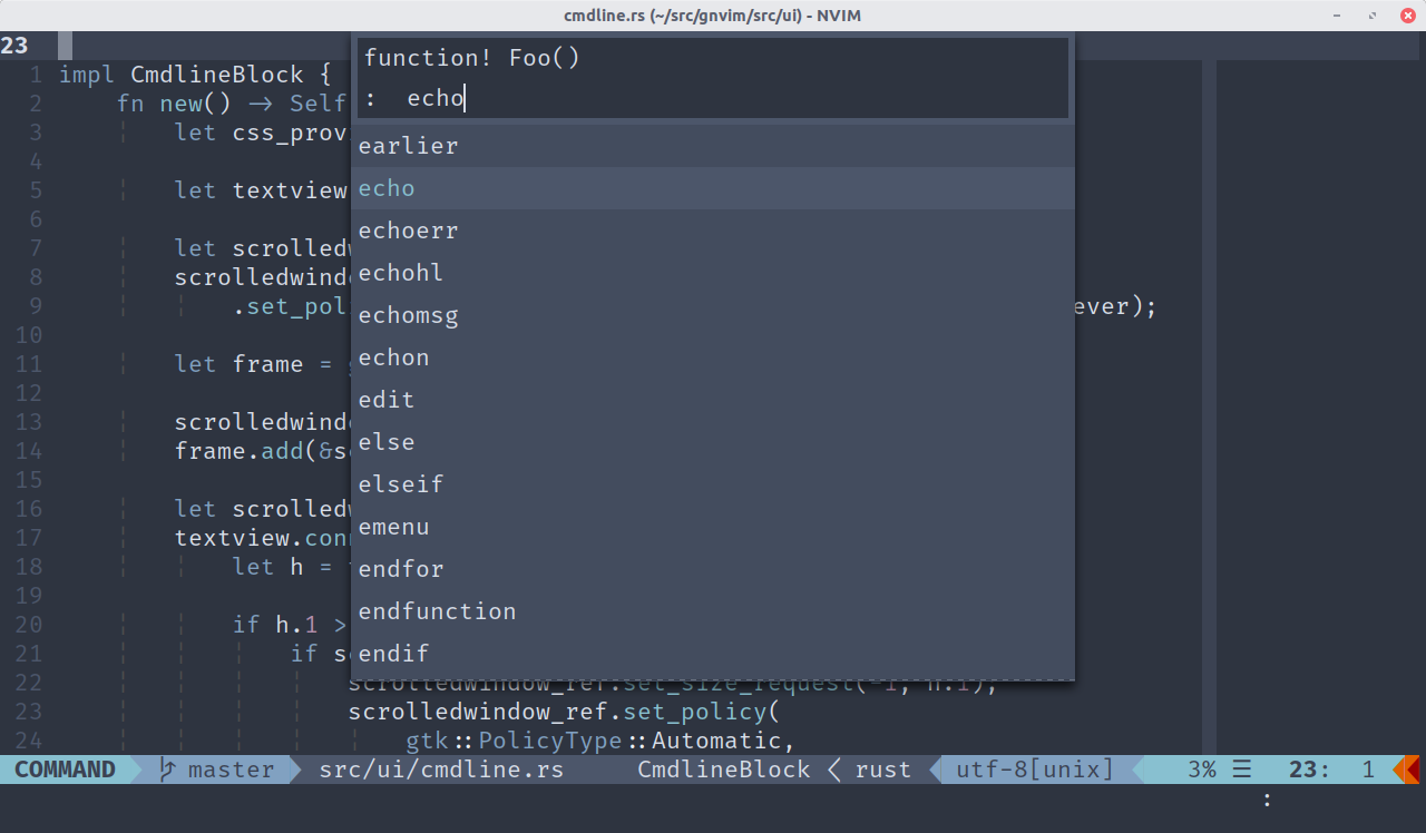 Externalized command mode in GNvim